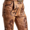 SYMPHONIE WESTERWALD Bavarian men's traditional leather pants with traditional belt and suspenders, antique style, size 44-60
